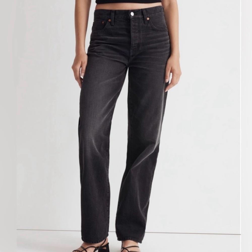 Madewell Button Fly High rise Low-Slung Straight Leg Jeans Black